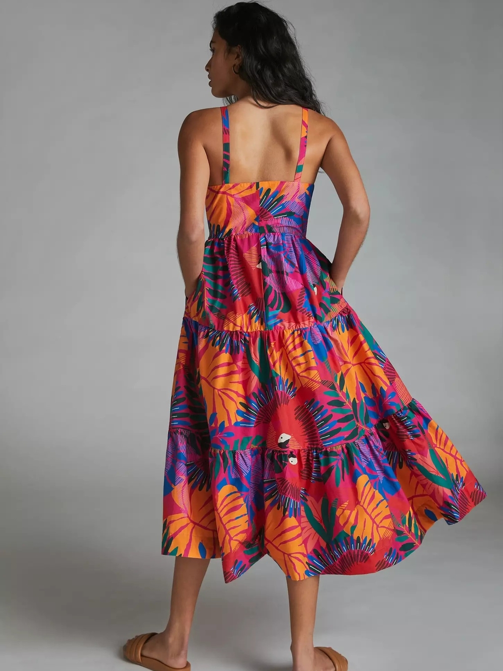 FARM Rio Tropical Floral Midi Dress in Orange, Pink, Green, Blue - Picture 3 of 8